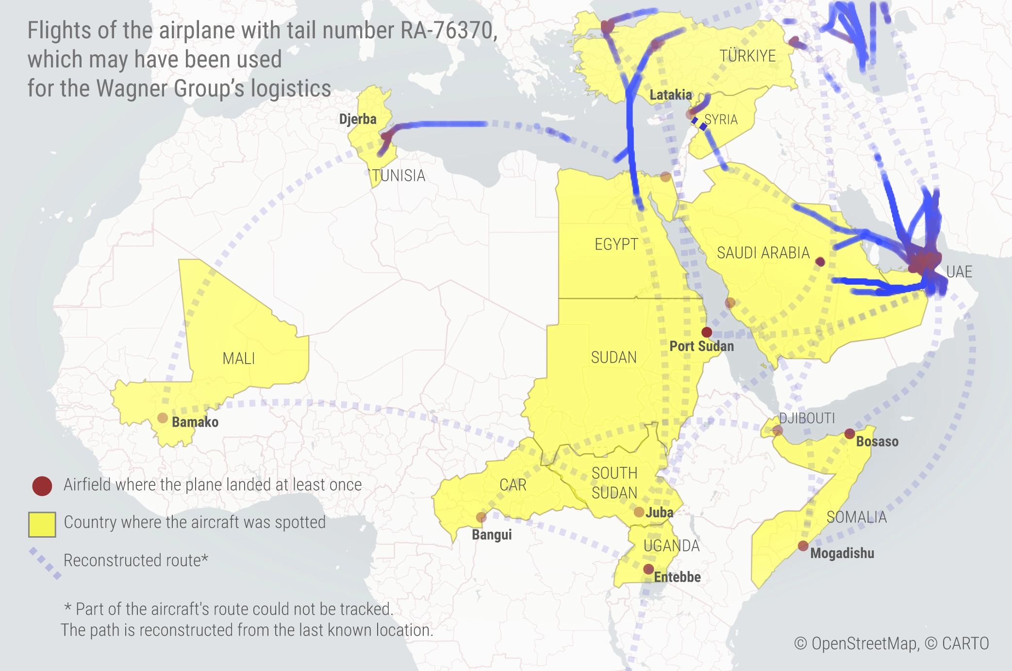 Flights of Abakan Air aircraft to Syria and Africa in 2023
