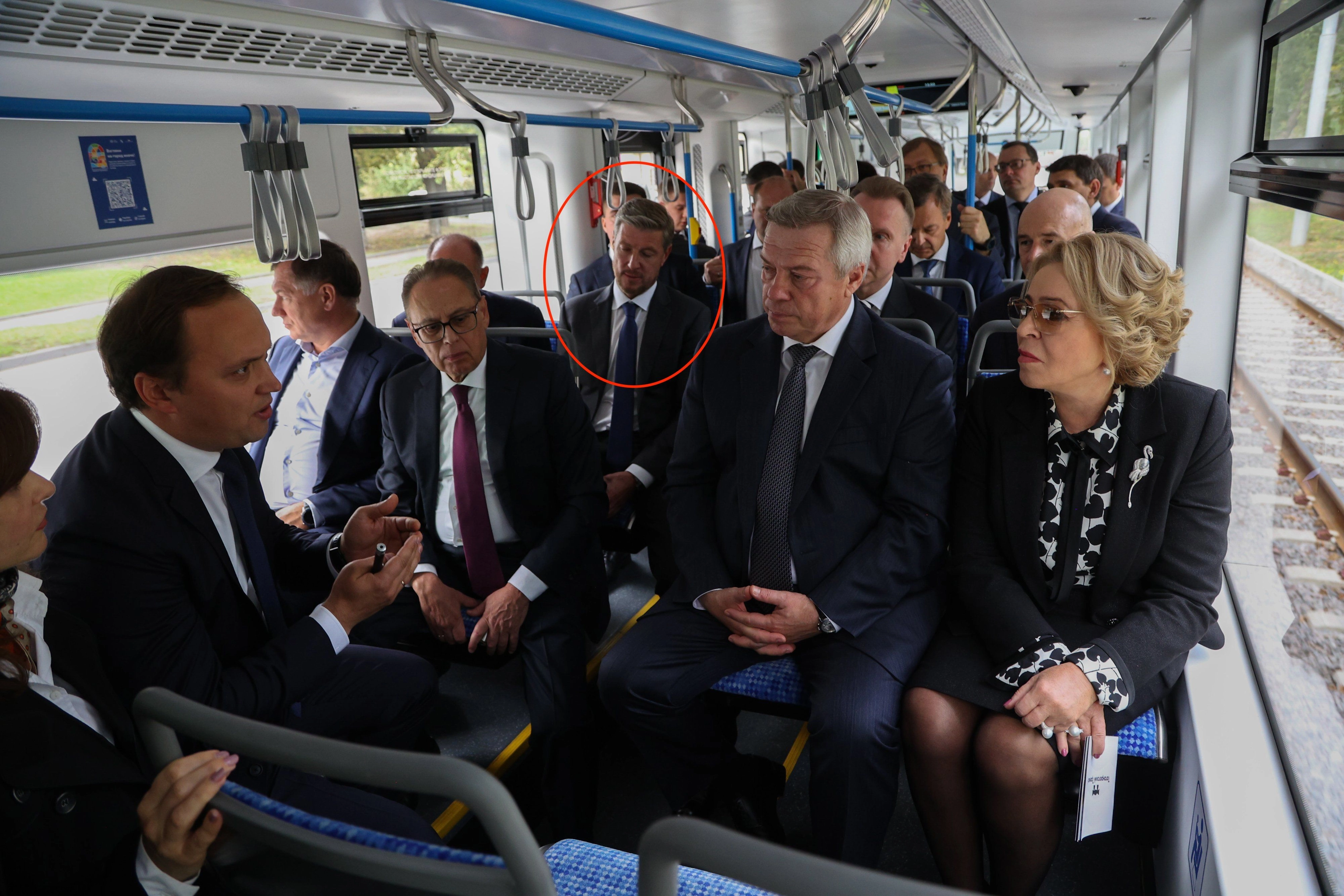 Alexei Zolotarev on a tram with Valentina Matvienko, the Speaker of Russia's Federation Council