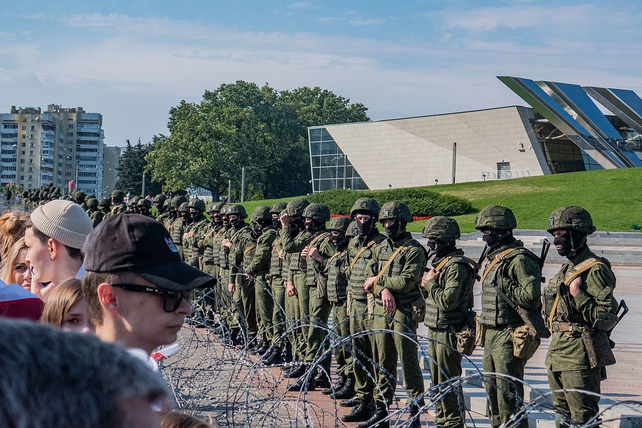 Government security forces at a protest rally against Lukashenko on Aug. 30, 2020, in Minsk, Belarus.