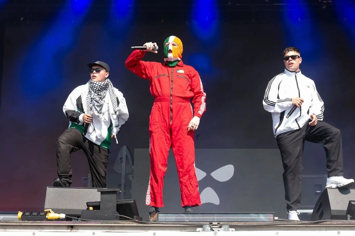 Kneecap performing at Glastonbury Festival in 2025.