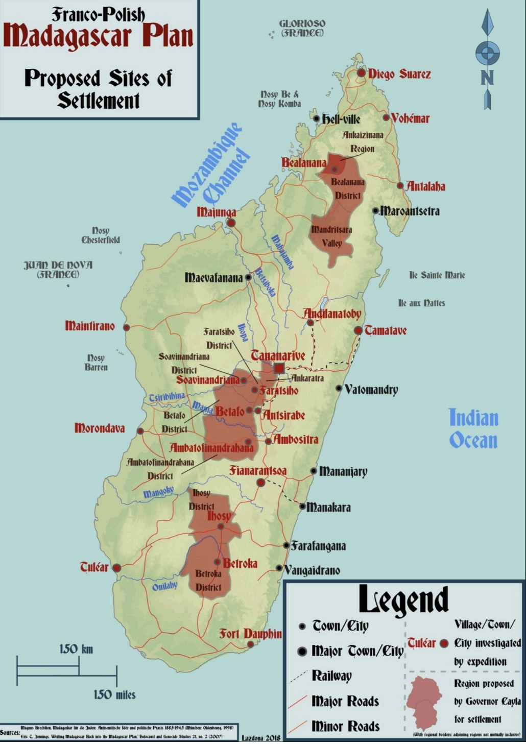 The proposed areas for the resettlement of Jews in Madagascar, according to the Franco-Polish version of the 1937 plan